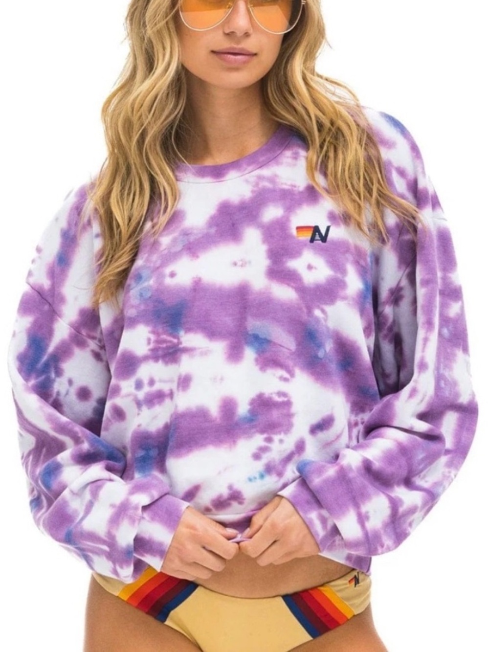 Aviator Nation HAND DYED RELAXED CREW SWEATSHIRT - TIE DYE MAGENTA S/M
